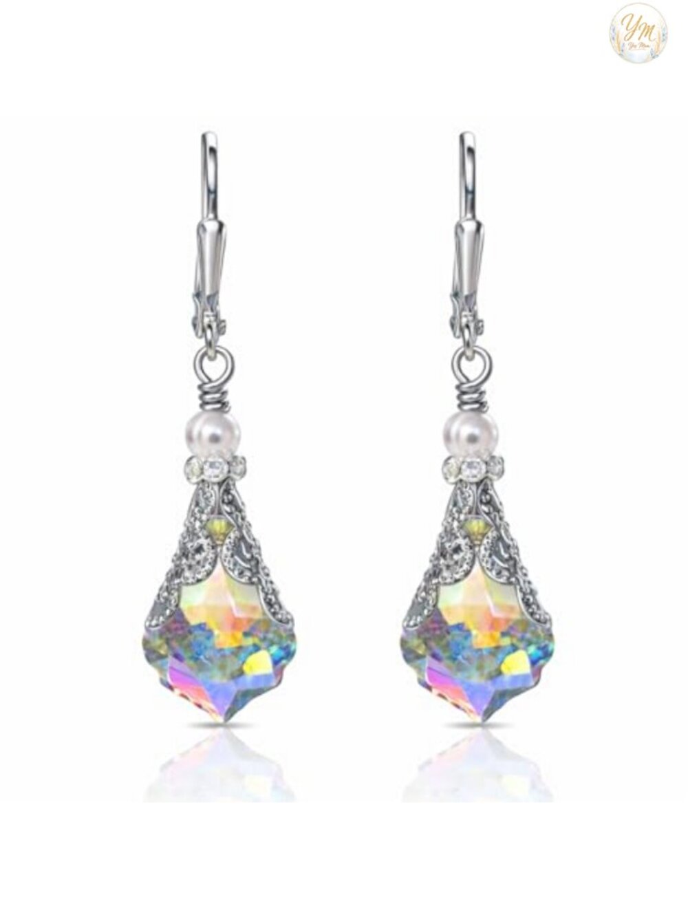 Victorian Leverback Dangle Earrings Austrian Crystal Base Metal Jewelry Gift